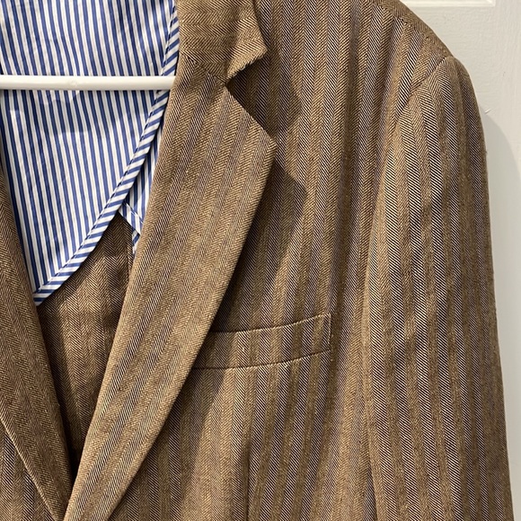 Linen Blazer Vicomte A. 2-Button Light Brown(Tan)/Cream Large EUC - Picture 4 of 14